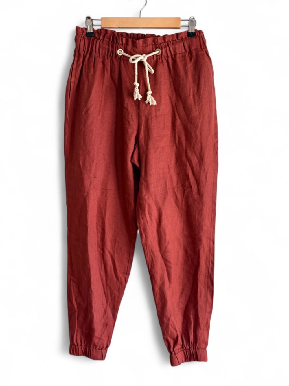Marc New York 100% Linen Rust Brown Rope Waist Jogger Pants Size M
